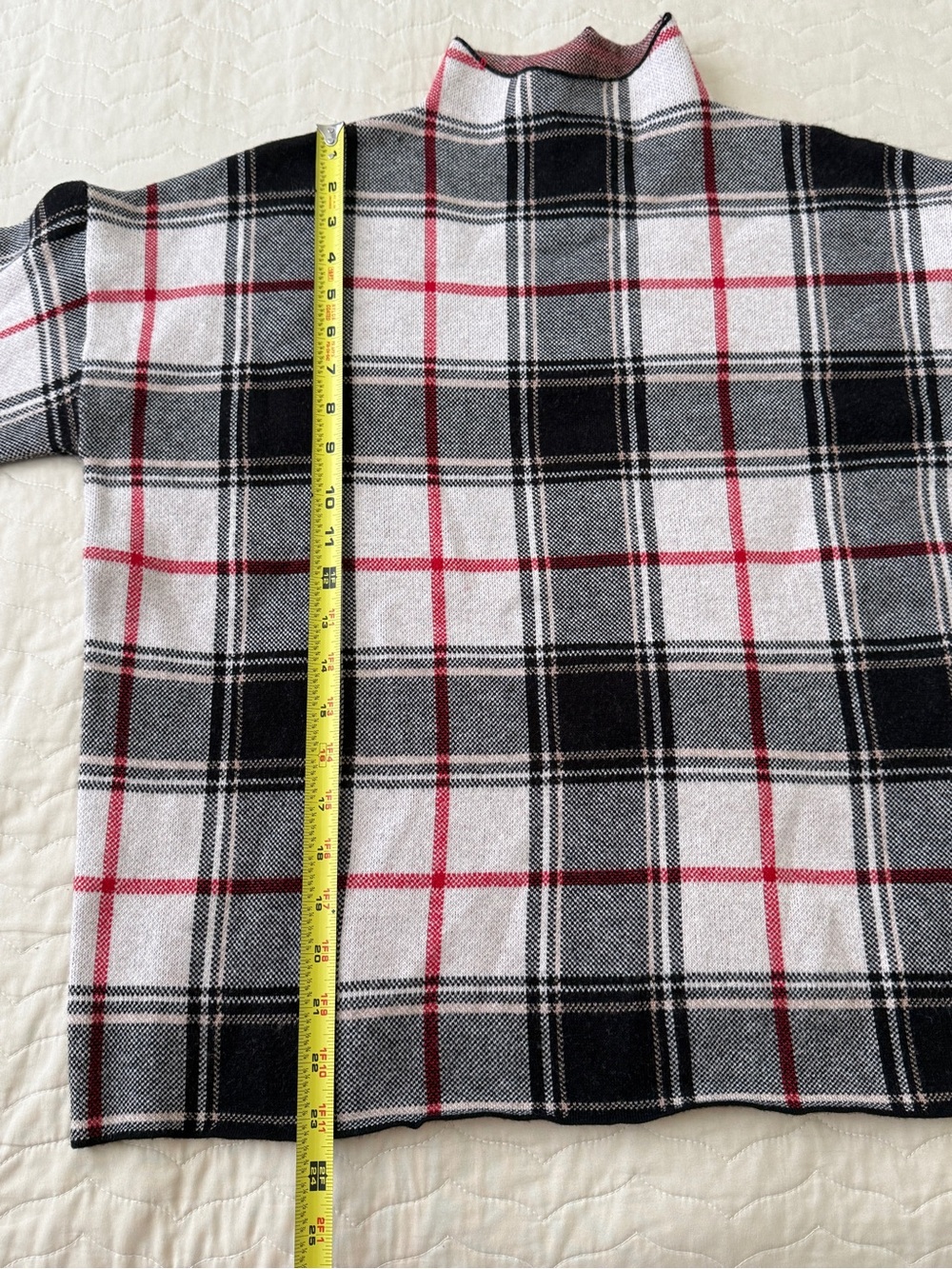Tahari Sweater Women’s Black Cream Red Plaid Mock Neck Long Sleeve Size XL - Picture 6 of 7